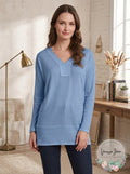 Vince Camuto V-Neck Drop-Shoulder Tunic – Canyon Blue, Size Large by Vanessa Jane