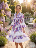 Boston Proper Wisteria Wonder Print Eyelet Inset Tiered A Line Dress, Size 8 by Vanessa Jane
