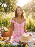 Wayf Plaid Off-the-Shoulder Mini Dress by Vanessa Jane