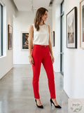 I.N.C. Seamed Extend-Tab Skinny Pants Red, Size 10 by Vanessa Jane