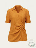 Alfani Womens Pleated Waist Surplice Henley Top by Vanessa Jane