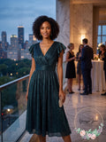 Aidan by Aidan Mattox V-Neck Gathered Midi Dress, Size 12 by Vanessa Jane