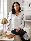 Alfani Womens Piped Ruffled Blouse by Vanessa Jane
