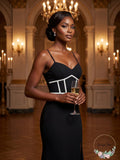 Aqua Embellished Scuba Crepe Gown by Vanessa Jane