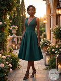 Amsale Faille V-Neck Fit-and-Flare Dress, Size 10 by Vanessa Jane