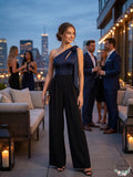 Amsale One Shoulder Navy Jumpsuit, Size 10 by Vanessa Jane