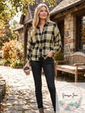 Free People Womens Plaid 3/4 Sleeve Collared Button up Top by Vanessa Jane