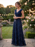 Alex Evenings Women's Long Rosette Short- Sleeve Sequin Detail Dress, Size 12 by Vanessa Jane
