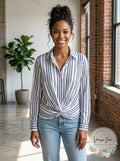 I.n.c. Petite Twist-Front Button-up Shirt, Size PP by Vanessa Jane
