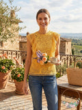 Aqua Sleeveless Semi-Sheer Lace Top, Mustard, Size Small by Vanessa Jane