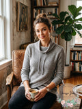 Ideology Cowl Neck Drawstring Pullover Heathered Long Sleeve Womens Top, 2X by Vanessa Jane