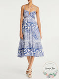 Aqua Printed Cutout Halter MIDI Dress, Size XS by Vanessa Jane