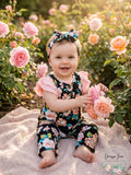 Rare Editions Black Baby Girls Floral Jumpsuit with Headband, Size 3-6Months by Vanessa Jane