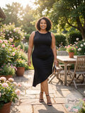 Michael Michael Kors Crewneck Drape Asymmetric Dress in Black, Size 3X by Vanessa Jane