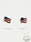 Vintage Enamel American Flag Earrings Jewelry Pierced Silver Tone 4th of July by Vanessa Jane