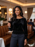 Vince Camuto Smocked-Hem Velour Blouse by Vanessa Jane
