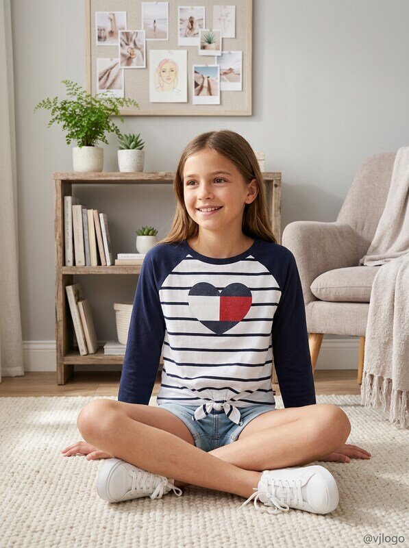 Tommy Hilfiger Big Girls Raglan T-shirt, Size Medium by Vanessa Jane