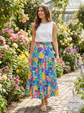 Boston Proper Floral Collage Print Poplin Midi Skirt,Medium by Vanessa Jane