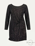 Betsy & Adam Womens Plus Sequined Jewel Neck Dress by Vanessa Jane
