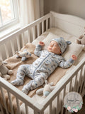 Chickpea Cutie Pie Baby Baby Boys Printed Cotton Coverall and Hat Set by Vanessa Jane