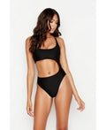 Ris-K Black Stretch Asymmetrical Midriff Cutout Swimming Suit, Size XS by Vanessa Jane