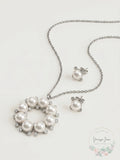 Alfani Hematite-Tone Pave/Imitation Pearl Circle Pendant Necklace and Earrings by Vanessa Jane
