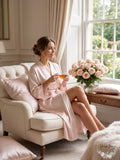 Linea Donatella Mom Lace Trim Embroidered Wrap Robe, Size Large by Vanessa Jane