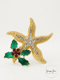Holiday Lane Gold-Tone Crystal Starfish and Mistletoe Pin by Vanessa Jane