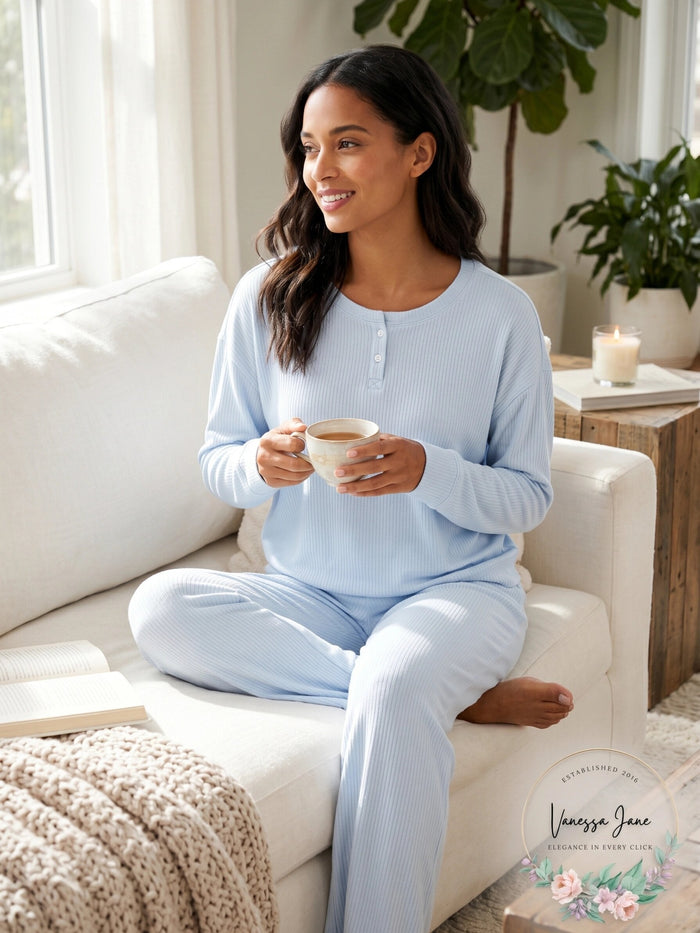 Jenni Ribbed Henley Pajama Top, Size Small by Vanessa Jane