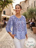 Cupio Womens 3/4 Sleeve Tie Neck Peasant Blouse by Vanessa Jane