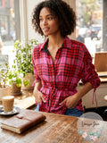 Free People Womens Plaid 3/4 Sleeve Collared Button up Top by Vanessa Jane