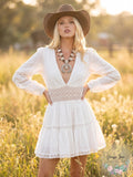 Free People The Delightful V-Neck Long Sleeve Mini Dress Ivory, Size 6 by Vanessa Jane