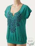 Currants Embellished T-Shirt aqua Green Rhinestone, Size small by Vanessa Jane