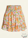 Aqua Floral Print Smocked Skirt by Vanessa Jane