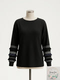 STYLE & CO Womens Black Fringe Banded Long Sleeve Crew Neck Sweater, Medium by Vanessa Jane