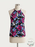 Island Escape Swim Keyhole Top Purple Floral , Size 6 by Vanessa Jane