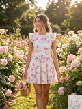 Aqua Printed Eyelet Mini Dress, Size Small by Vanessa Jane