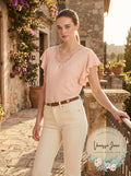 Lauren Ralph Lauren Womens Linen-Blend Jersey Flutter-Sleeve T-Shirt by Vanessa Jane
