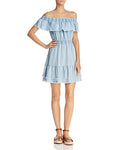 BB Dakota Women's Coco Stripe Off the Shoulder Ruffle Dress, Size Medium - Blue by Vanessa Jane