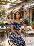 Lulus Flirty Flowers Navy Floral Print Smocked Two-Piece Jumpsuit, Size Large by Vanessa Jane