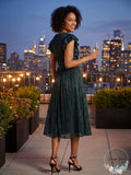 Aidan by Aidan Mattox V-Neck Gathered Midi Dress, Size 12 by Vanessa Jane
