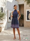 Aqua Border Print Handkerchief Dress, Size XS by Vanessa Jane