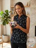 Vince Dandelion-Print Sleeveless Band-Collar Top, Size XXS by Vanessa Jane