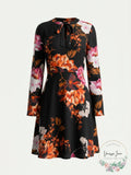 ECI Tie Neck Printed Floral Chiffon Fit and Flare Dress, Size 8 by Vanessa Jane