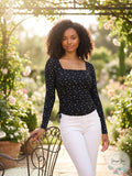 Michael Michael Kors Floral Square Neck Ruched Long Sleeve Top by Vanessa Jane