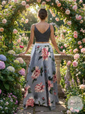 Speechless Juniors Floral Satin Skirt with Black Solid Cropped Top , Size 9 by Vanessa Jane