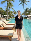 Jordan Taylor Women’s Elastic Empire Waist Tunic Swim Cover Up, Black, Large by Vanessa Jane