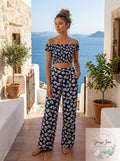 Lulus Flirty Flowers Navy Floral Print Smocked Two-Piece Jumpsuit, Size Large by Vanessa Jane