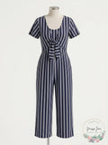 Crystal Dolls Navy Short Sleeve Cropped Jumpsuit, Size Small by Vanessa Jane