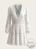 Free People The Delightful V-Neck Long Sleeve Mini Dress Ivory, Size 6 by Vanessa Jane